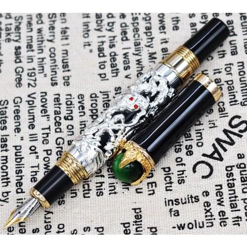 Jinhao Dragon King Vintage Fountain Pen , Green Jewelry Metal Embossing , Noble Silver Color Business Office School Supplies