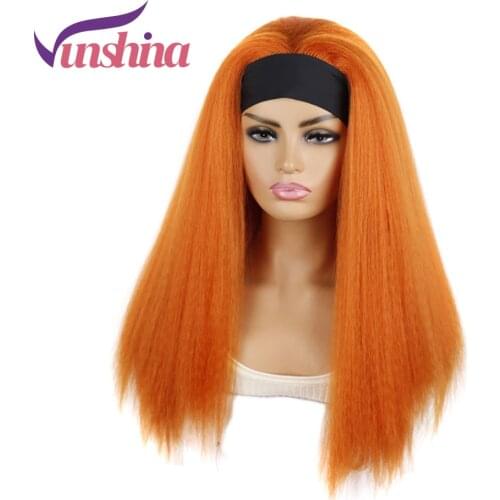 Vunshina Kinky Straight Synthetic Headband Wig Orange Long Yaki Natural Glueless Head Band Wigs With Scarf For Black Women