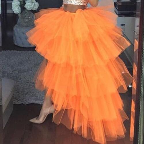 Hot sale puffy Lush Tulle Tutu Skirt for Women Orange High Low Wedding Party Skirts Ruffles Tiered Hi Low Skirt