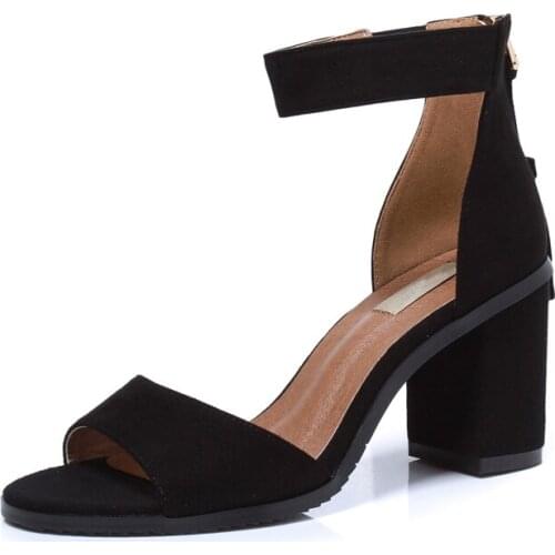 2017 sandals female summer new Europe and the United States with the word buckle tassel wild high heels thick with ladies shoes