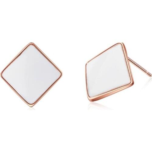 New Personality Rose Gold Geometric Fashion 925 Sterling Silver Jewelry Square Creative Women Epoxy Stud Earrings SE632