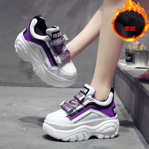 Winter Womens Chunky Sneakers Fashion Basket Female 9cm High Wedges Shoes For Women Platform Leather Casual Shoes Woman 2020