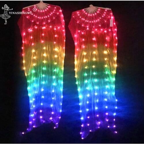 Rainbow LED Dance Fans Bone More Led Belly Dance Performance Silk Fans Shining LED Fan 1 pc / 1 pair with Batteries