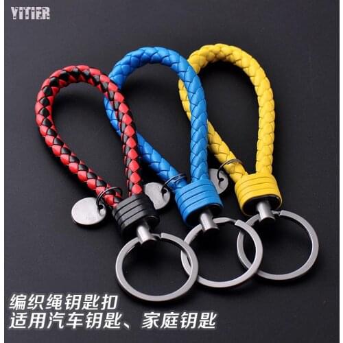 10 Pcs/lot Candy Color Can Choose Creative Leather Woven Rope Man Key Buckle Ring Pendant Charm Women Keychain Hand Lovers Gifts