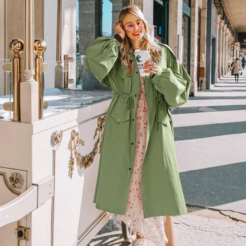 2020 Autumn X-Long Trench Coat Women Clothes Single Breasted Solid Color Stand Collar Windbreaker Coats plus size