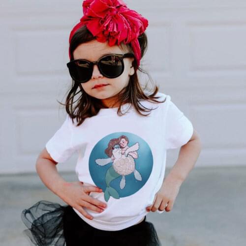 24M-9T T-shirt Fashion Casual Kids Clothes Protection Mermaid Turtle Girls Tops Cute T Shirt Boys Kawaii Round Neck Retro Funny