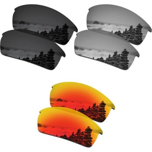 SmartVLT 3 Pairs Polarized Sunglasses Replacement Lenses for Oakley Bottlecap Stealth Black and Silver Titanium and Fire Red