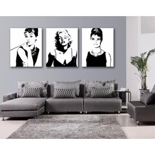 3 pcs Audrey Hepburn and marilyn-monroe Pop art style Oil Painting On Canvas hand painted Wall Art Decor