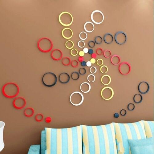 5PCs/Set 15cm Home Decoration Circles 3D Removable Art TV Wall Stickers Multi-Colors round ring stickers Room Decoration Decals
