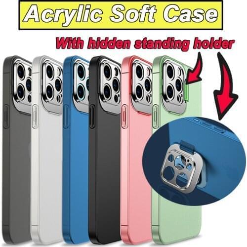 50PCS Acrylic Soft Matte Case with Standing Holder For IPHONE 12 PRO MAX/11 PRO Max/XR/XS MAX/78 Plus 0.3mm Ultra Thin Case