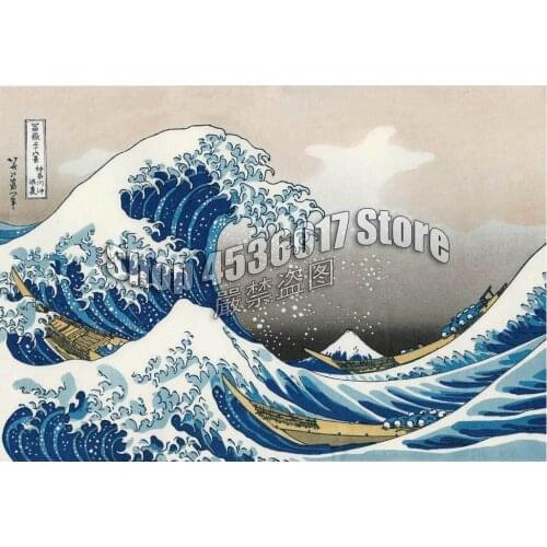 5D Diy Diamond Painting The Great Wave Cross Stitch Embroidery Wall Sticker Diamond Mosaic Boats Japanese Painting Rhinestone