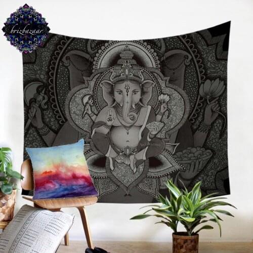 Brizbazaar Tapestry Wall Hanging Boho Elephant Sheet God Bedspreads Ethnic Symbol Wall Art Black Gray Home Decor