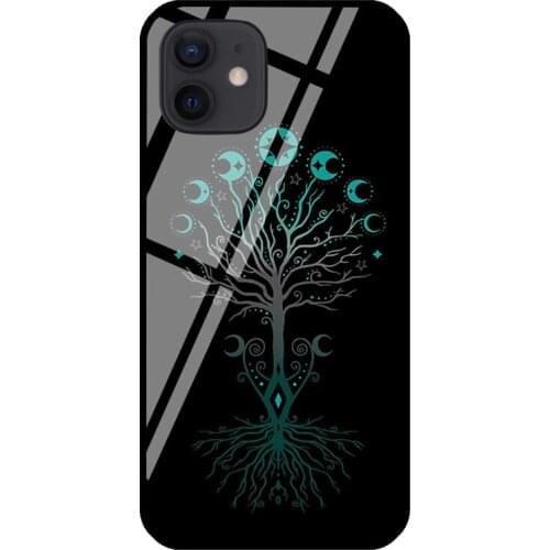 Moon Phases Tree of Life Viking Wicca Tempered Glass Phone Case For iPhone 12 mini 11 Pro Max XS X XR 7 8 Plus SE 2020 Coque
