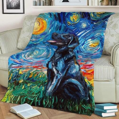 Black Labrador Night Flannel Throw Blanket 3D Printed Keep Warm Sofa Child Blanket Home Decor Textiles Dream Family Gift