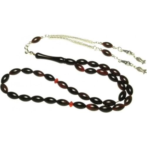 BEST ROSARY – Moire Black & Red Powder Amber Unisex 33pcs. Zikr Muslim Stress Made in Turkey