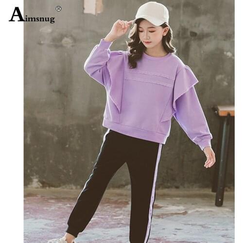 Children Girls Tracksuit Sets Long Sleeve Ruffles Sweatshirt and Long Pants Autumn Fashion two piece outfits Kids Clothing 2021