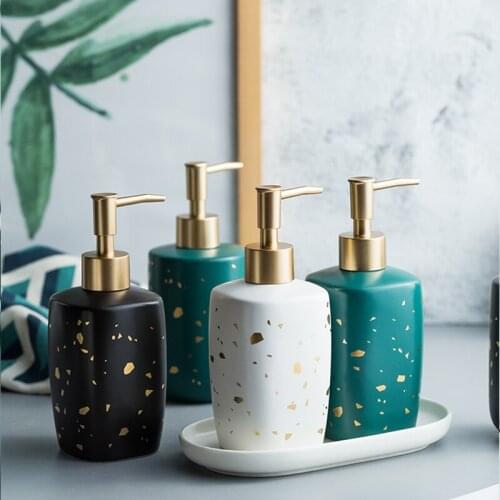 High-quality Matte Marble Pattern Bathroom Soap Dispenser Ceramic Lotion Bottle Pressing Type Bottle Porcelain Hotel Decoration