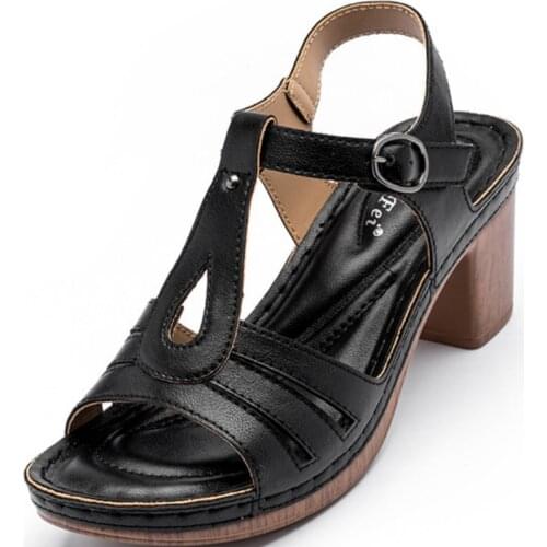 Elegant 7.5CM High Heels Womens Sandals Summer Peep Toe Thick Heels Sandalias Gladiator Shoes Ladies Platform Sanales WSH4073