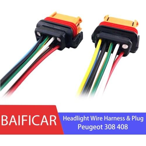 Baificar Brand New Headlight Headlamp Wire Harness Plug For Puegoet 308 408