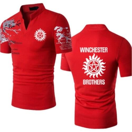 Summer Stand-up collar Printed Mens T-Shirt WINCHESTER car logo cotton Casual high quality tees short sleeve Harajuku Tees