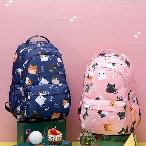 Preppy Style Canvas Backpack Bow Cat Design Women Shoulder School Bag for Teenagers Girls Travel Bags Bolsas Mochilas Femininas