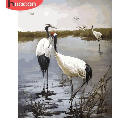 HUACAN Crane Animals Paint By Numbers Wall Art Picture Coloring By Numbers DIY For Adults Home Decoration
