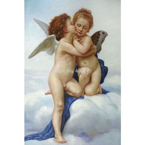 William Adolphe Bouguereau Painting Oil on canvas Decorative painting Angel First Kiss High quality hand painted free shipping