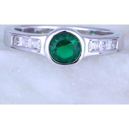 Love Monologue Endearing Round Green imitation Emerald White Cubic Zirconia Silver Color Rings J0405 Size 6/7/8/9 Fast Shipping
