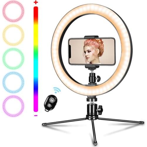 10 inch Ring Light 26cm Dimmable RGB LED Selfie Video Studio Fill Light Makeup Photography Lamp for Youtube Vlog Camera DSLR