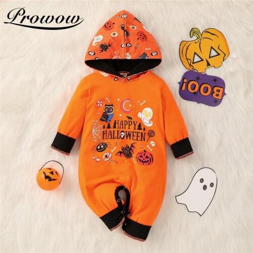 Prowow Happy Halloween Baby Costumes Holiday Party Show Clothes For Newborns Jumpsuit Hooded Pumpkin Ghost Kids Babys Rompers