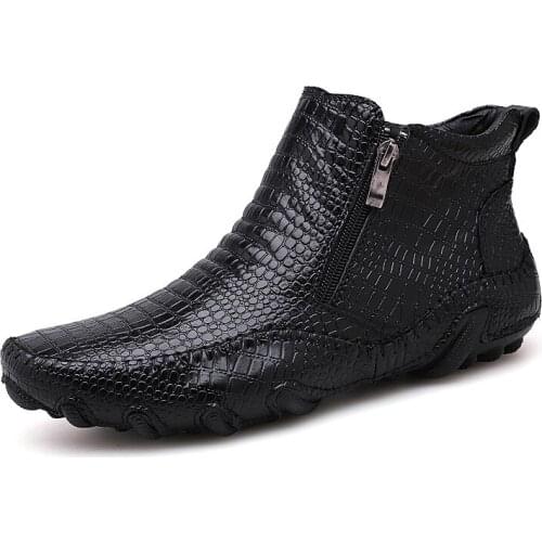 Leather Men Ankle Boots Winter High Top Men Snow Boots Keep Warm Men Boots Flats Boots Men Winter Shoes 2020 New