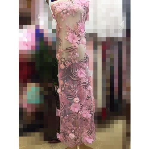 New style French 3d flowers lace fabric,African pure tulle mesh lace fabric high quality for party dress 5yards/lot Nigerian