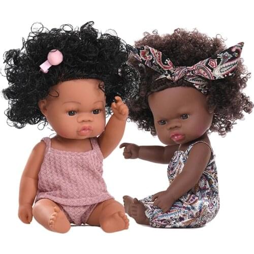 35cm Black Reborn Doll Full Body Silicone Doll African Girl Black Explosive Head Boy Birthday Gift Girl Toy Play House