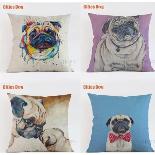 Pug dog decorative pillows cushion covers 35x35 45x45 55x55cm Pillowcase new Year decoration gift Linen Pugs almofada cojines