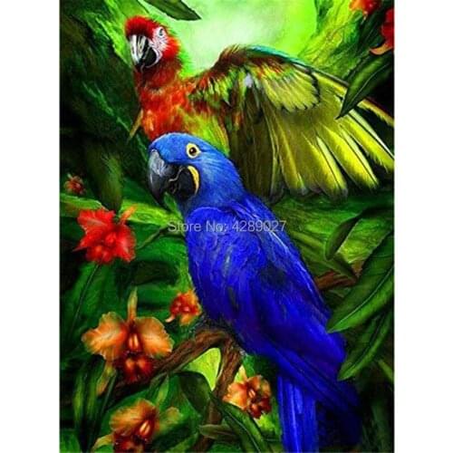 5D DIY Diamond Painting Kit Full Round Square Drill Mosaic Diamond Parrot, Blue, Diamond Embroidery Cross Stitch Kit Home Decor