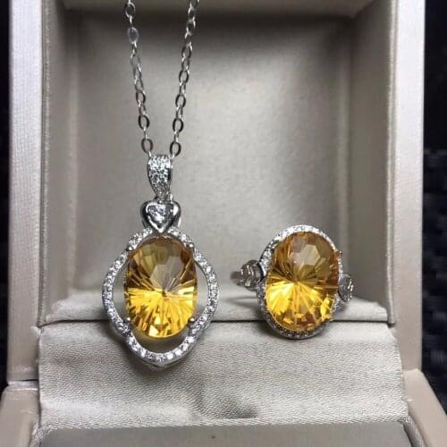 7 carat natural citrine set, the latest cutting process, popular front, 925 silver, exaggerated gem