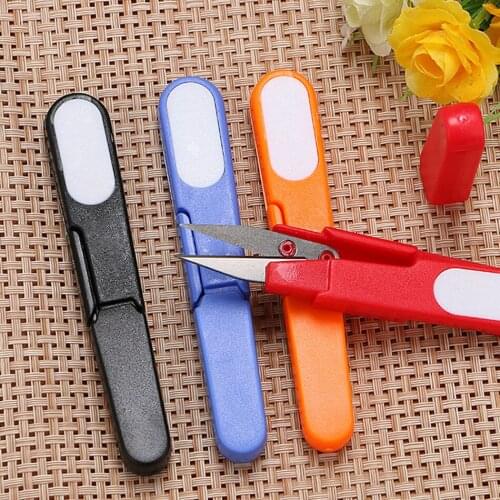 Cross stitch u scissors Colour plastic fishing line scissors with safety cover hand tools