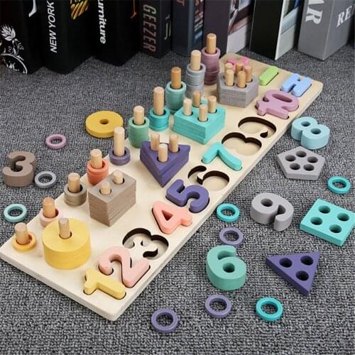 Montessori Educational Wooden Toys Kid Busy Board Math Fishing Childrens Wooden Preschool Early Education Toy Counting Geometry