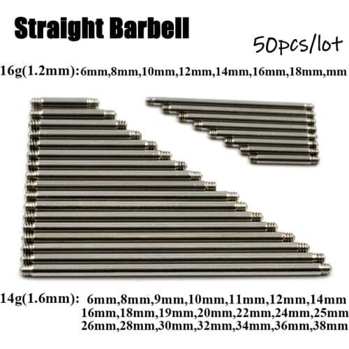 50pcs/lot Surgical Steel External Thread Straight Barbell Replacement Accessories Nipple Ear Barbell Body Basic Piercing Jewelry