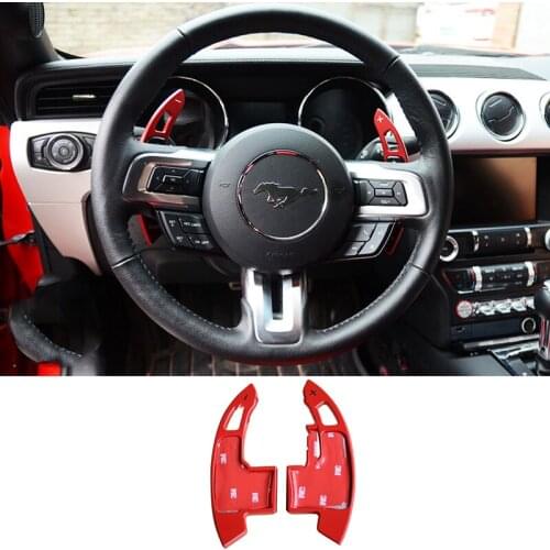 QHCP 2Pcs/Set Steering Wheel Shift Paddles Aluminum Alloy Shifter Gear Sticker For Ford Mustang 2015 2016 2017 2018 2019 Styling