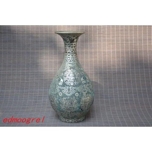 Rare Old Han Dyansty(25---186) Bronze Mosaic silver Pattern vase,best collection&adornment,free shipping