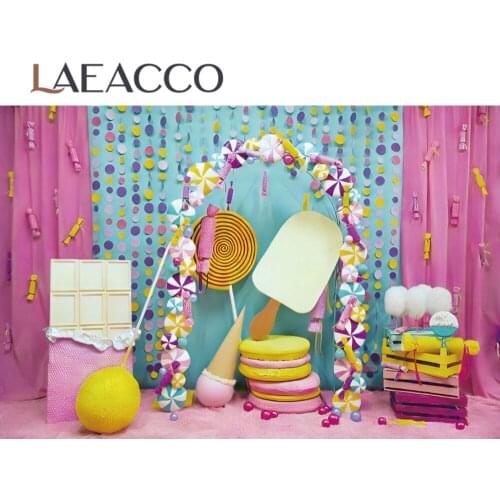 Pink Curtain Stage Happy Princess Birthday Party Candy Ice Cream Arch Door Stage Carpet Child Photo Background Photo Backdrops