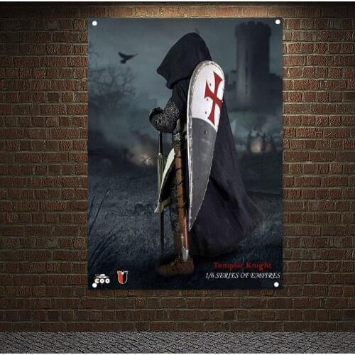 Knights Templar Armor Retro Posters Tapestry Wallpapers Home Decor Vintage Crusader Banners Flags Wall Hanging Ornaments Mural 5