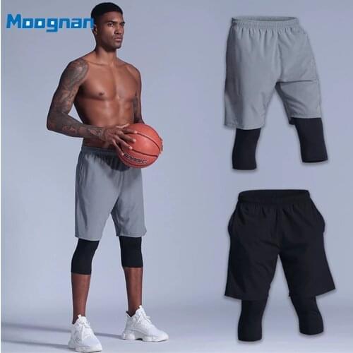 Joggers Shorts Men 2 in 1 sport shorts Gyms Fitness Bodybuilding Workout Quick Dry Shorts Male Summer Running shorts men B32D