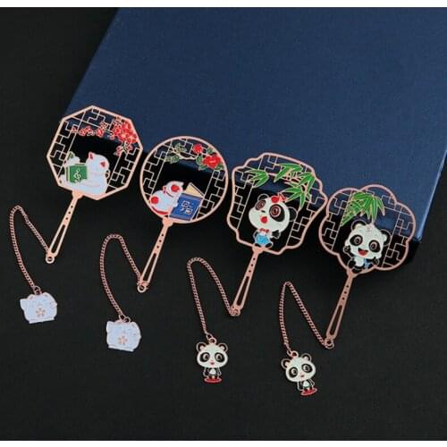 1pc Kawaii Panda Sector Pendant Bookmark Cute Metal Pattern Book Mark Page Folder Decoration Office School Supplies Stationery