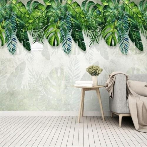 Nordic small fresh rainforest banana leaf garden mural wall professional production wallpaper mural