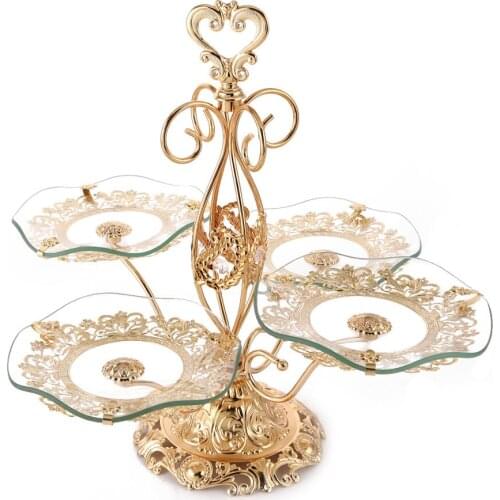 Stylish hardware home swing living room office gold four-story fruit rack tabletop fruit plate cake stand