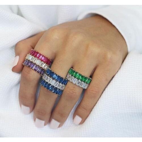 Baguette cz eternity band 6 colors wedding engagement cz ring size 6 7 8 Cubic Zirconia Wedding Bands