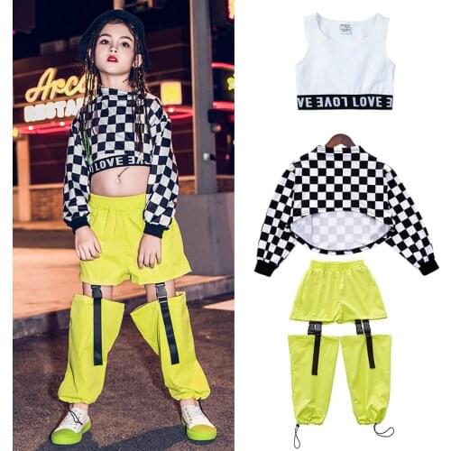 Kids Hip Hop Dancing Clothes For Girls Jazz Dance Costumes Long Sleeve Children Street Dance Clothing Stage outfits DQS2560