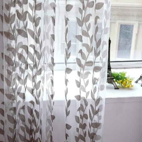 Voile Super Leaves Printed Tulle Living Room Window Curtain Door Drapes Scarf Sheer Panel Valances